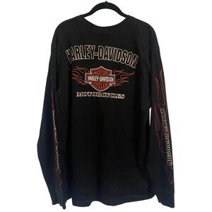 Harley-Davidson Black Embroidered Long Flame‎ Sleeve Shirt Mens Size XL Vintage